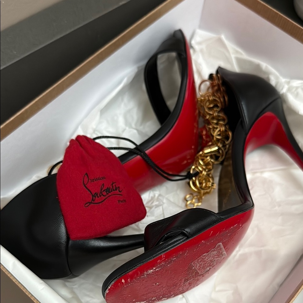 Christian Louboutin Black and Gold Stiletto Heels - Picture 7 of 7